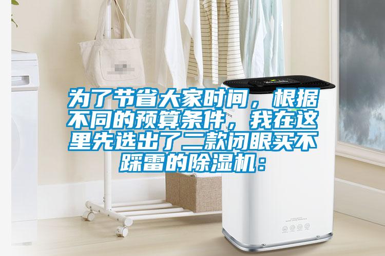 為了節(jié)省大家時間，根據(jù)不同的預(yù)算條件，我在這里先選出了二款閉眼買不踩雷的除濕機(jī)：